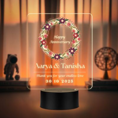 Personalized Couple Name LED Night Lamp Custom with Name & Date Unique Gift for Anniversary, Wedding, Marriage, Valentine Day, Birthday Warm White Light (Anniversary Gift)